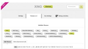 Screenshot der Ansicht: Xing Themen von A-Z