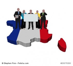 business team with sign on France map flag illustration